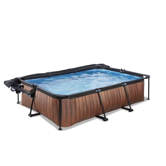 EXIT Wood Pool 300x200x65cm mit Filterpumpe und Abdeckung und Sonnensegel - braun