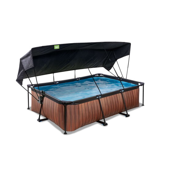 EXIT Wood Pool 220x150x65cm mit Filterpumpe und Sonnensegel - braun