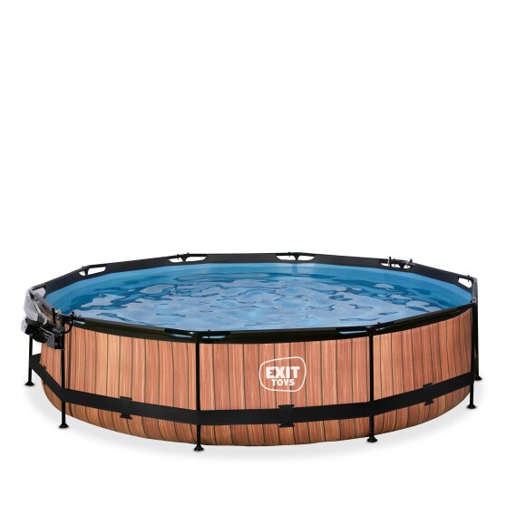EXIT Wood Pool ø360x76cm mit Filterpumpe und Abdeckung - braun
