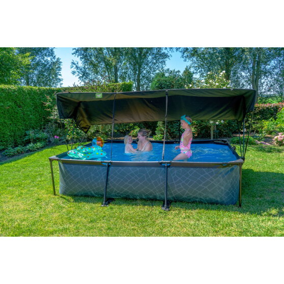 EXIT Wood Pool 300x200x65cm mit Filterpumpe und Sonnensegel - braun