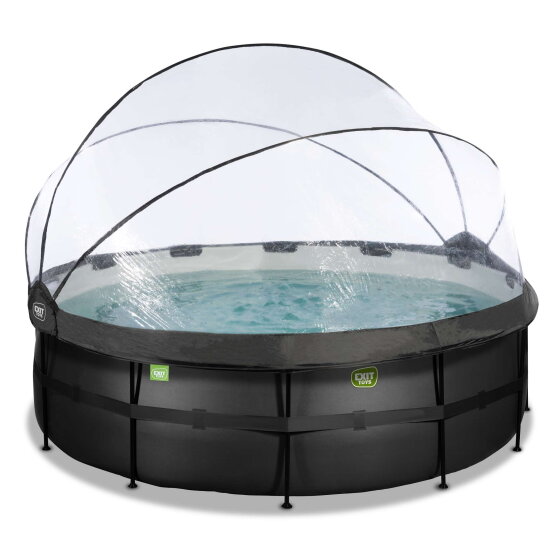 EXIT Black Leather Pool &oslash;427x122cm mit Sandfilterpumpe und Abdeckung und W&auml;rmepumpe - schwarz