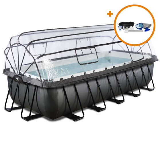 EXIT Black Leather Pool 540x250x122cm mit Sandfilterpumpe und Abdeckung und Zubehörset - schwarz