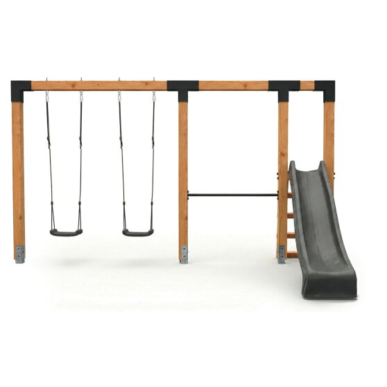 EXIT Linea Robust 110 doppelte Holzschaukel mit Reckstange und Rutsche