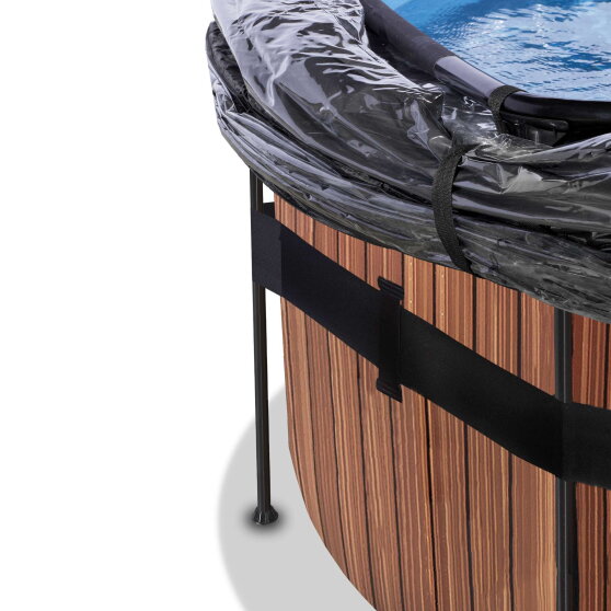 EXIT Wood Pool &oslash;427x122cm mit Sandfilterpumpe und Abdeckung und W&auml;rmepumpe - braun