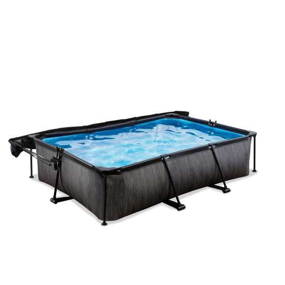 EXIT Black Wood Pool 300x200x65cm mit Filterpumpe und Sonnensegel - schwarz