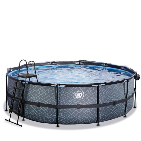 EXIT Stone Pool &oslash;450x122cm mit Sandfilterpumpe und Abdeckung und W&auml;rmepumpe - grau