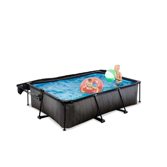 EXIT Black Wood Pool 220x150x65cm mit Filterpumpe und Sonnensegel - schwarz
