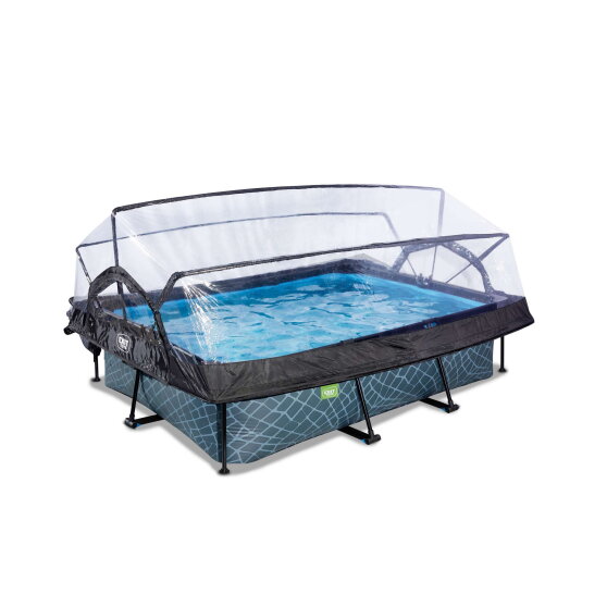 EXIT Stone Pool 220x150x65cm mit Filterpumpe und Abdeckung - grau