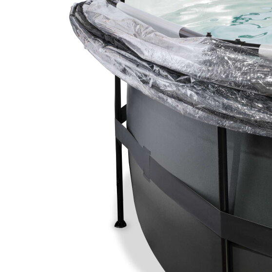 EXIT Black Leather Pool &oslash;488x122cm mit Sandfilterpumpe und Abdeckung und W&auml;rmepumpe - schwarz