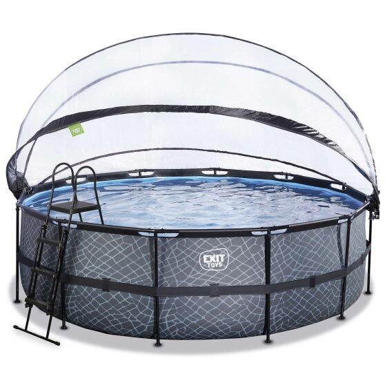 EXIT Stone Pool &oslash;450x122cm mit Sandfilterpumpe und Abdeckung und W&auml;rmepumpe - grau