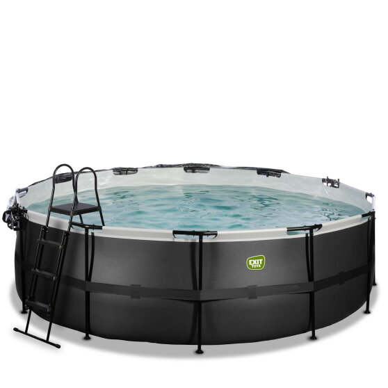 EXIT Black Leather Pool &oslash;450x122cm mit Sandfilterpumpe und Abdeckung - schwarz