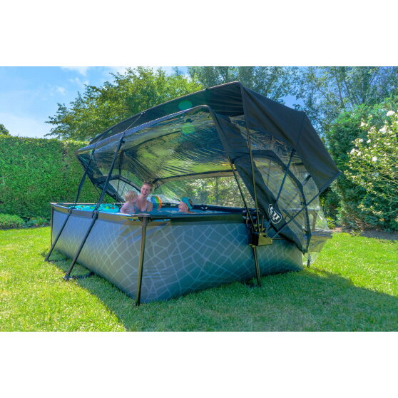 EXIT Wood Pool 300x200x65cm mit Filterpumpe und Abdeckung und Sonnensegel - braun