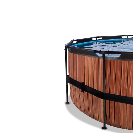EXIT Wood Pool ø488x122cm mit Sandfilterpumpe und Abdeckung - braun