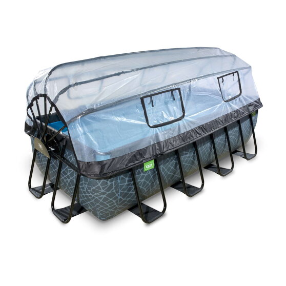 EXIT Stone Pool 400x200x100cm mit Filterpumpe und Abdeckung - grau