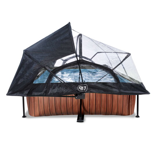 EXIT Wood Pool 300x200x65cm mit Filterpumpe und Abdeckung und Sonnensegel - braun