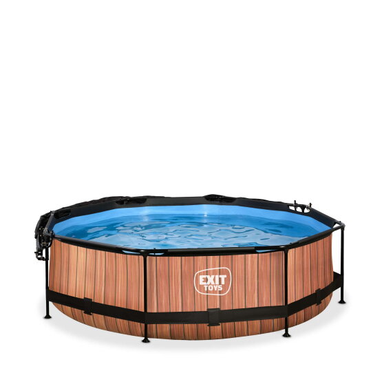 EXIT Wood Pool &oslash;300x76cm mit Filterpump und Sonnensegel - braun