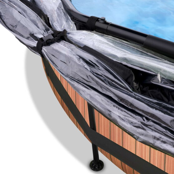 EXIT Wood Pool ø360x76cm mit Filterpumpe und Abdeckung - braun
