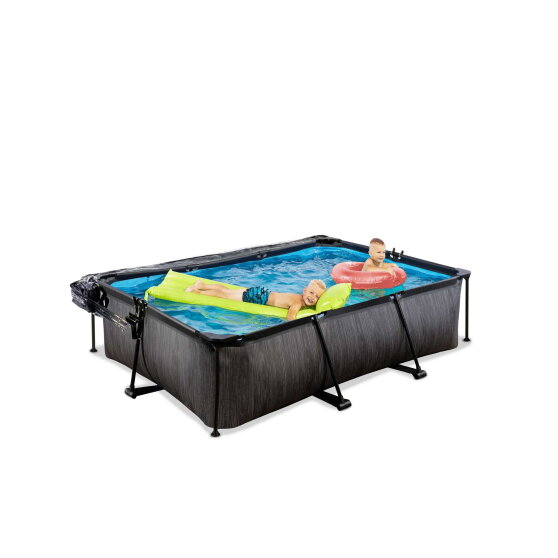 EXIT Black Wood Pool 220x150x65cm mit Filterpumpe und Abdeckung - schwarz