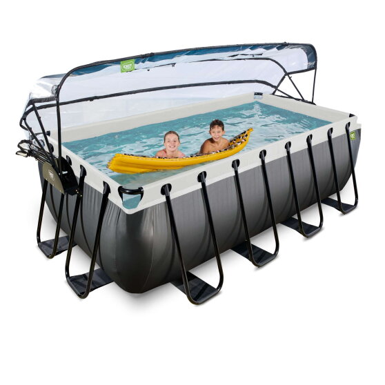 EXIT Black Leather Pool 400x200x122cm mit Sandfilterpumpe und Abdeckung und Zubeh&ouml;rset - schwarz