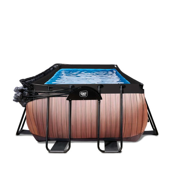 EXIT Wood Pool 540x250x122cm mit Sandfilterpumpe und Abdeckung und W&auml;rmepumpe - braun
