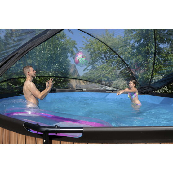 EXIT Wood Pool ø450x122cm mit Sandfilterpumpe und Abdeckung - braun