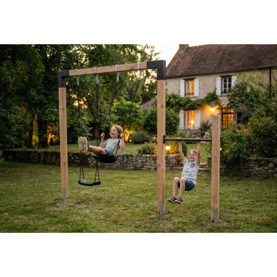 EXIT Linea 85 doppelte Holzschaukel mit Reckstange | Douglas-Holz