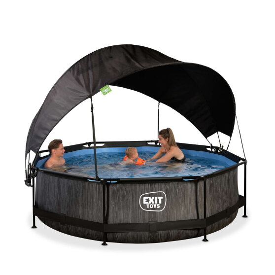 EXIT Black Wood Pool &oslash;300x76cm mit Filterpump und Sonnensegel - schwarz