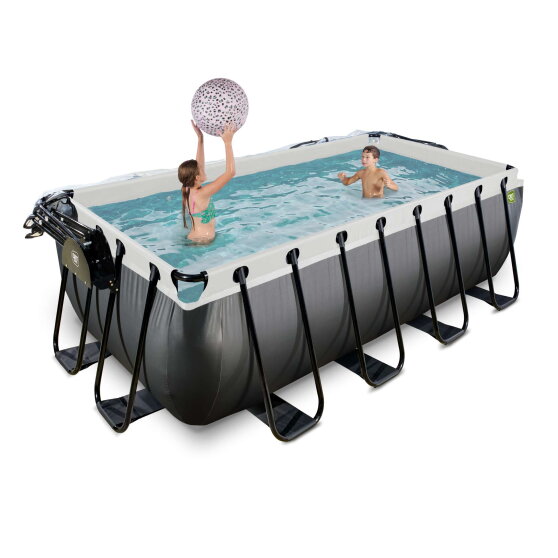 EXIT Black Leather Pool 400x200x122cm mit Sandfilterpumpe und Abdeckung und Zubeh&ouml;rset - schwarz