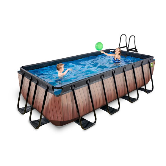 EXIT Wood Pool 400x200x100cm mit Sandfilterpumpe - braun