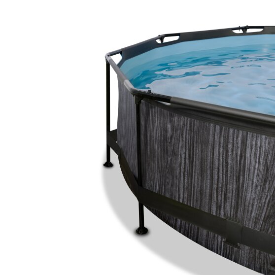 EXIT Black Wood Pool ø300x76cm mit Filterpumpe und Abdeckung und Sonnensegel - schwarz