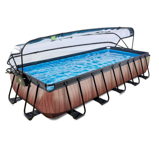 EXIT Wood Pool 540x250x100cm mit Sandfilterpumpe und Abdeckung und W&auml;rmepumpe - braun
