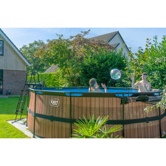 EXIT Wood Pool &oslash;450x122cm mit Sandfilterpumpe - braun