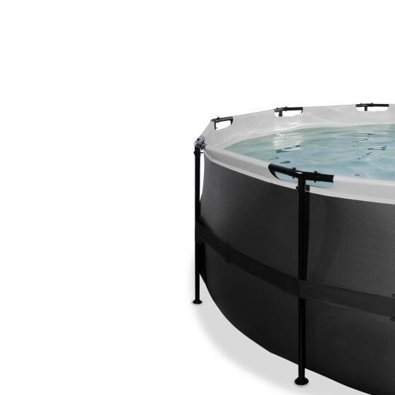 EXIT Black Leather Pool ø427x122cm mit Sandfilterpumpe und Abdeckung und Wärmepumpe - schwarz