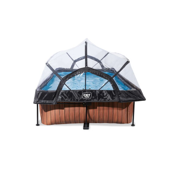 EXIT Wood Pool 220x150x65cm mit Filterpumpe und Abdeckung - braun