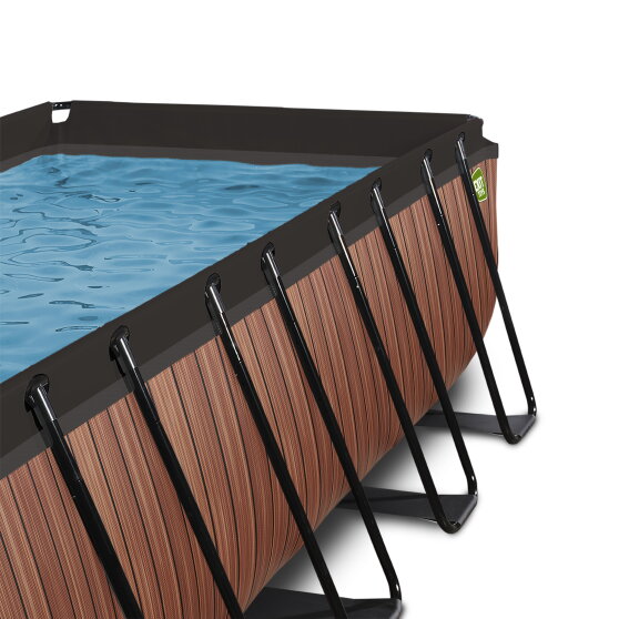 EXIT Wood Pool 400x200x122cm mit Sandfilterpumpe und Abdeckung und Wärmepumpe - braun