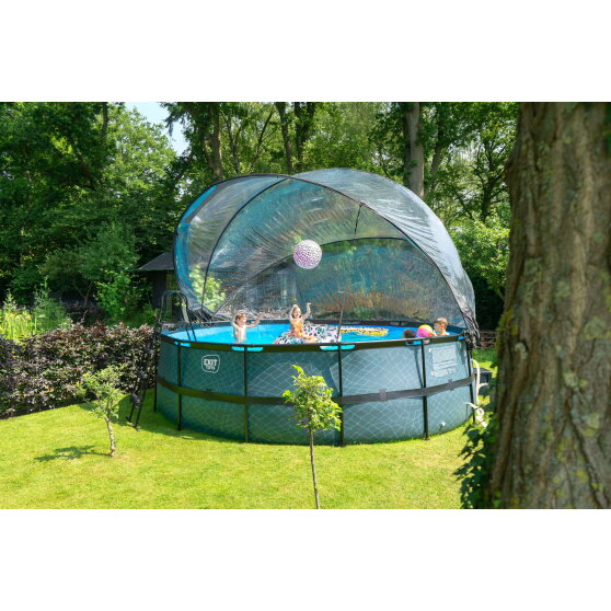 EXIT Wood Pool ø488x122cm mit Sandfilterpumpe und Abdeckung und Wärmepumpe - braun