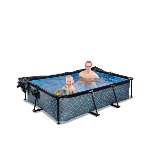 EXIT Stone Pool 220x150x65cm mit Filterpumpe und Abdeckung - grau
