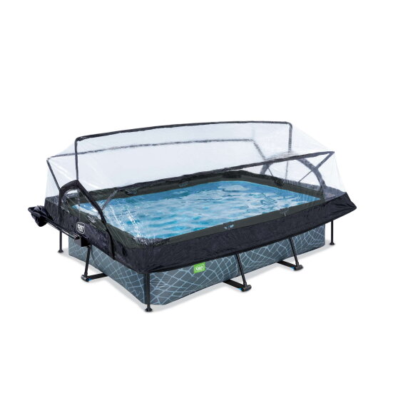 EXIT Stone Pool 220x150x65cm mit Filterpumpe und Abdeckung und Sonnensegel - grau
