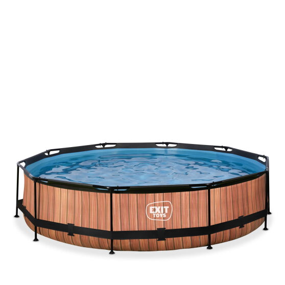 EXIT Wood Pool &oslash;360x76cm mit Filterpumpe - braun