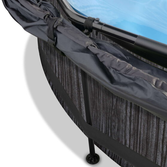 EXIT Black Wood Pool ø244x76cm mit Filterpump und Sonnensegel - schwarz