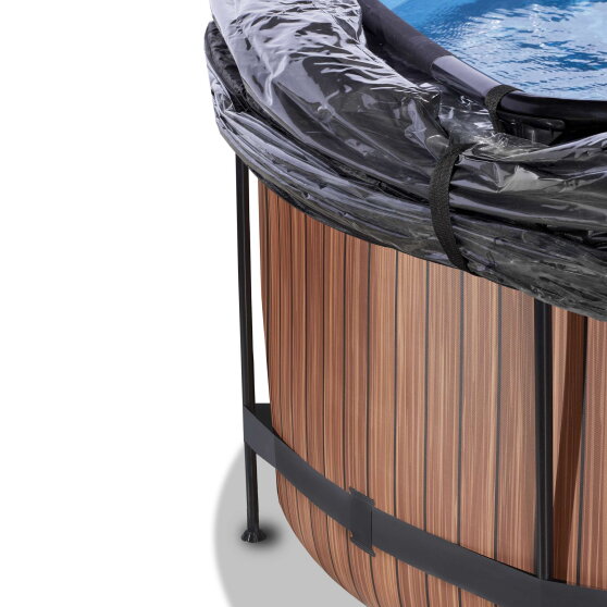 EXIT Wood Pool ø360x122cm mit Sandfilterpumpe und Abdeckung - braun
