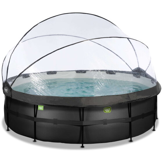 EXIT Black Leather Pool &oslash;488x122cm mit Sandfilterpumpe und Abdeckung und W&auml;rmepumpe - schwarz