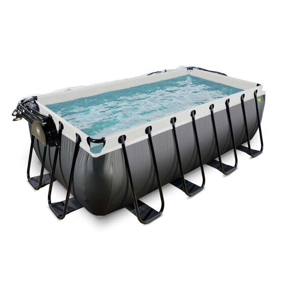 EXIT Black Leather Pool 400x200x122cm mit Sandfilterpumpe und Abdeckung und Zubeh&ouml;rset - schwarz
