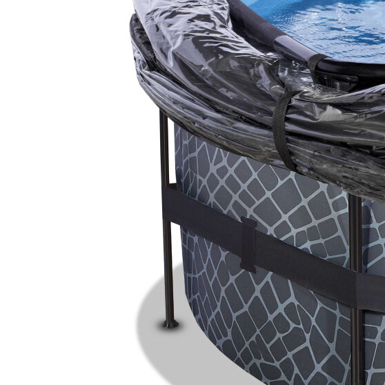 EXIT Stone Pool &oslash;450x122cm mit Sandfilterpumpe und Abdeckung und W&auml;rmepumpe - grau