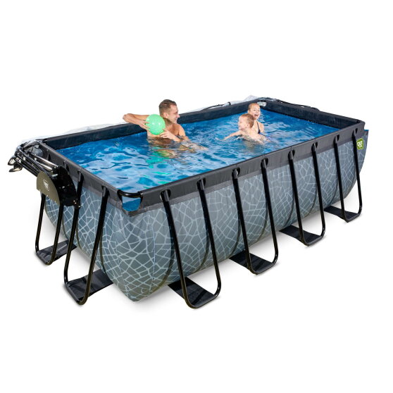 EXIT Stone Pool 400x200x122cm mit Sandfilterpumpe und Abdeckung und W&auml;rmepumpe - grau