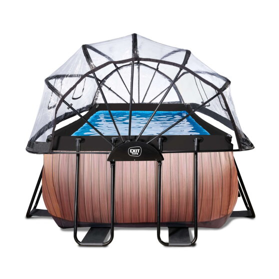 EXIT Wood Pool 540x250x100cm mit Sandfilterpumpe und Abdeckung und W&auml;rmepumpe - braun