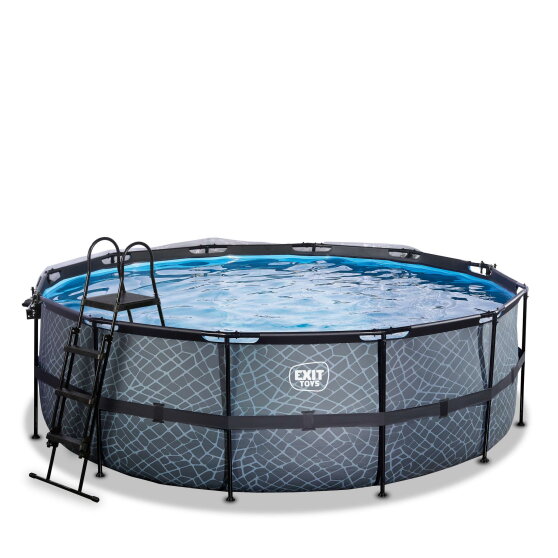 EXIT Stone Pool &oslash;427x122cm mit Sandfilterpumpe und Abdeckung - grau