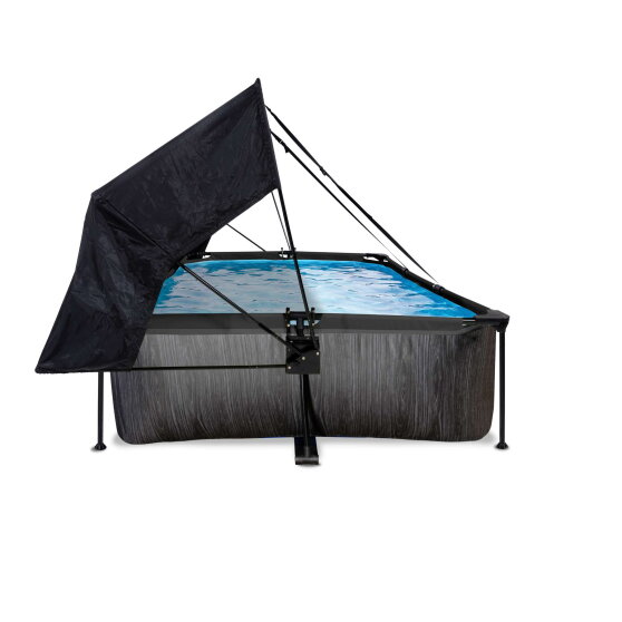 EXIT Black Wood Pool 300x200x65cm mit Filterpumpe und Sonnensegel - schwarz