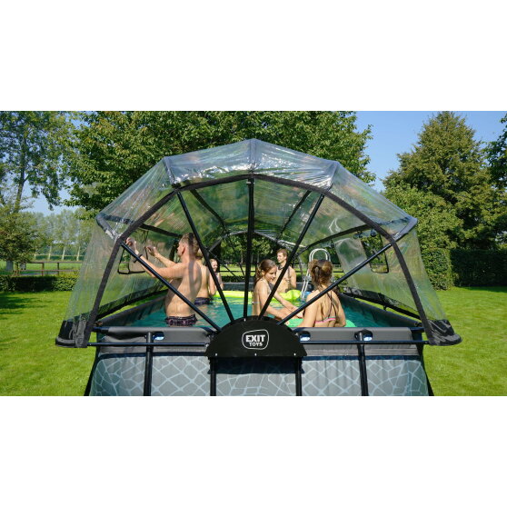 EXIT Wood Pool 540x250x122cm mit Sandfilterpumpe und Abdeckung und W&auml;rmepumpe - braun