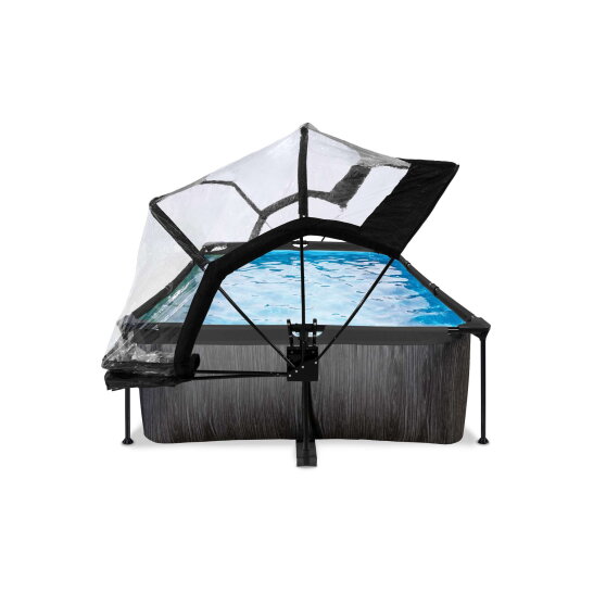 EXIT Black Wood Pool 220x150x65cm mit Filterpumpe und Abdeckung - schwarz